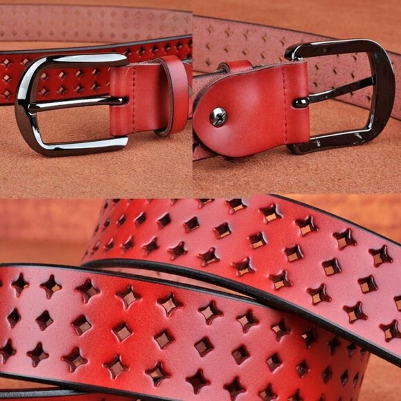 Women\'s Red Soft Genuine Leather Belts with Pin Buckle Comfortable main image 5